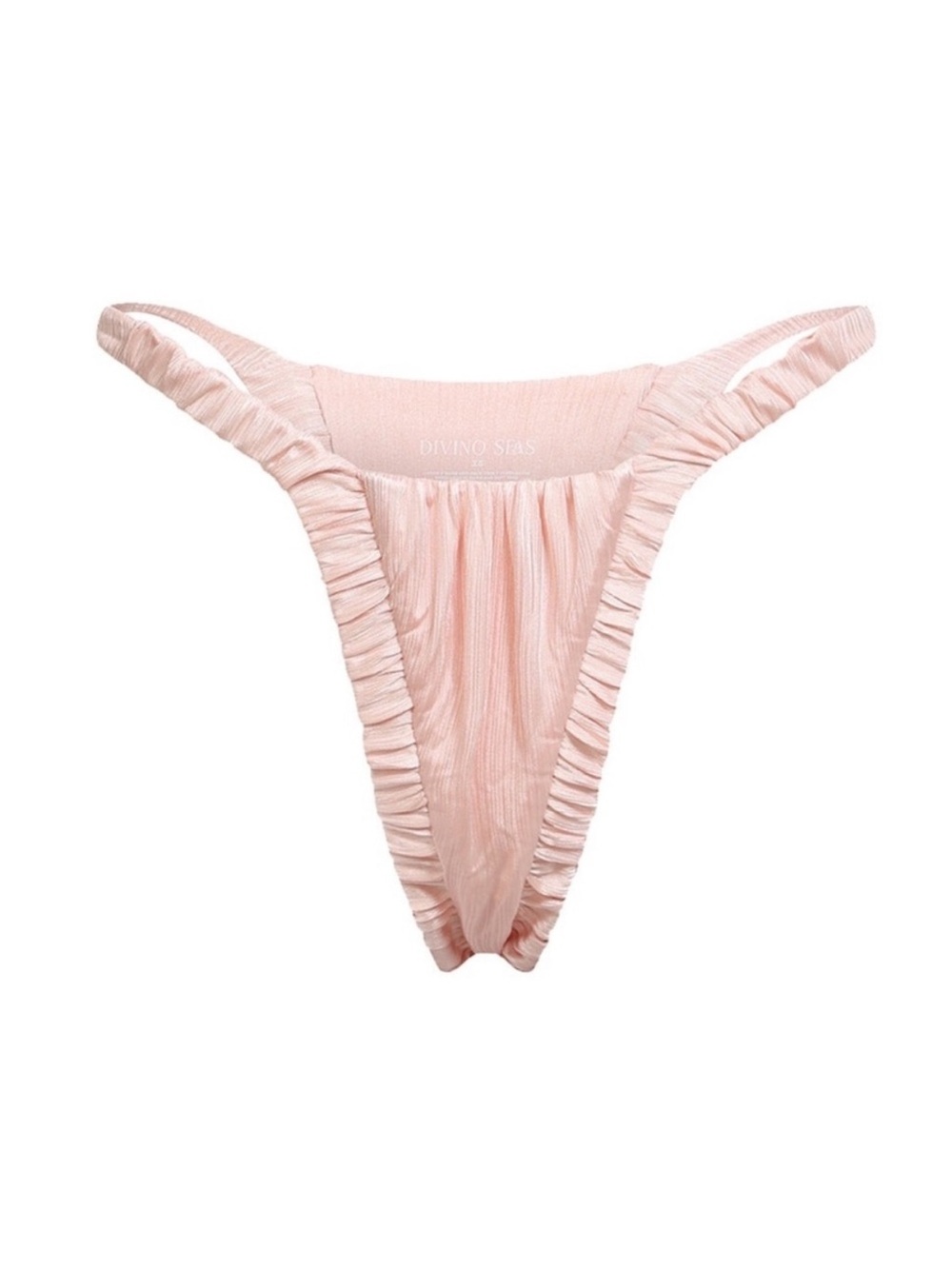 New Divino Seas $110 AdaDelicate Ruched Thong Bikini Bottom Light Blush L NWT
